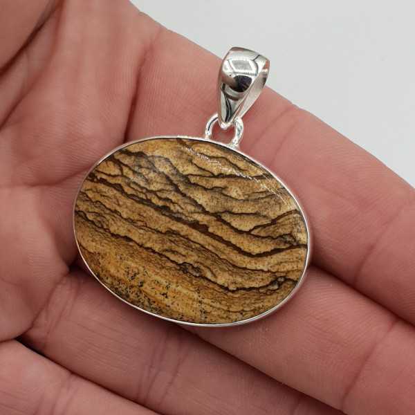 Silver pendant with traverse oval landscape Jasper