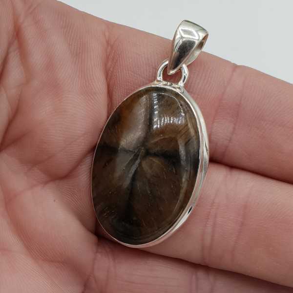 Silver pendant with oval Chiastoliet