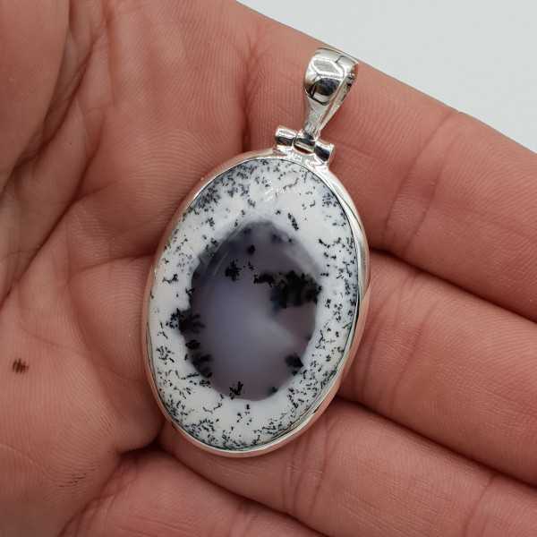 Silber edelsteenhanger mit ovalen Dendriten Opal