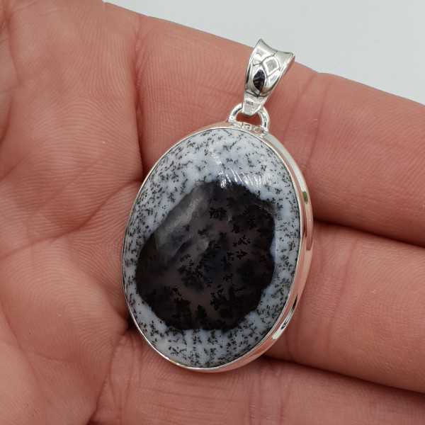 Silber Anhänger mit breit ovalen Dendriten Opal