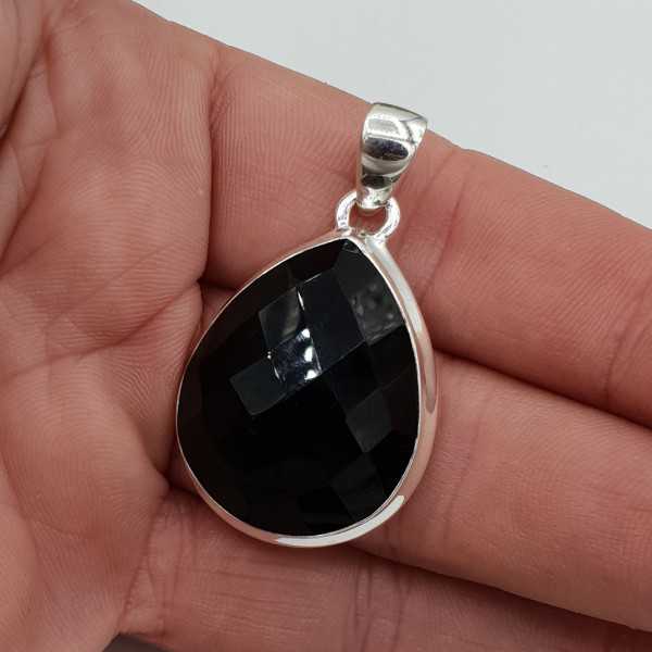 Silber Anhänger Breite drop-shaped facet cut Onyx