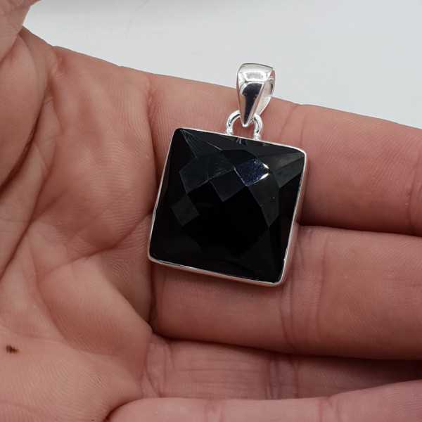 Silver pendant set with a square faceted black Onyx