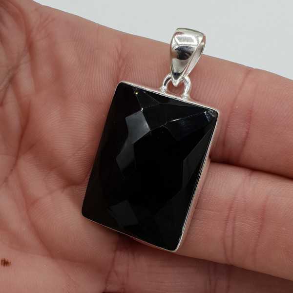 Silver earrings with rectangular faceted black Onyx