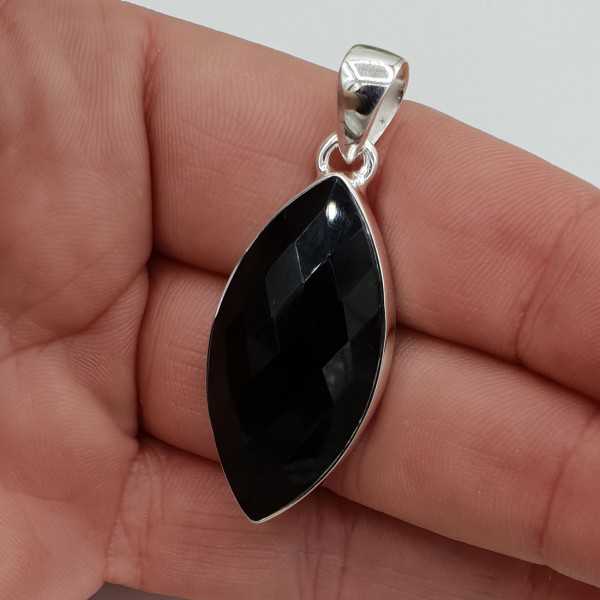 Silber Anhänger mit marquise facettierten schwarzen Onyx