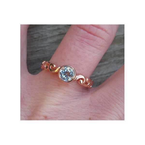 Gold-plated ring set with round blue Topaz 17.3 mm