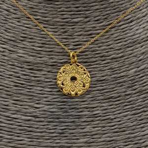 Goud vergulde ketting met ronde Mandala bloem hanger