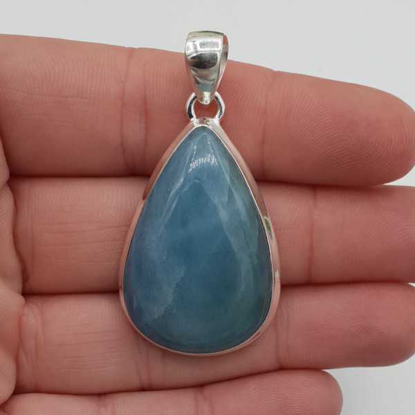 Silver pendant set with oval cabochon Aquamarine