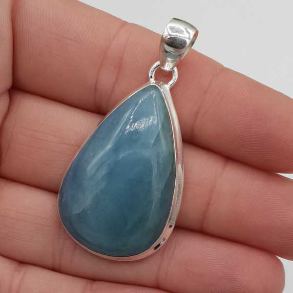 Silver pendant set with oval cabochon Aquamarine