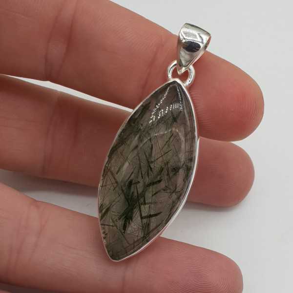 Silver pendant with marquise green Rutielkwarts