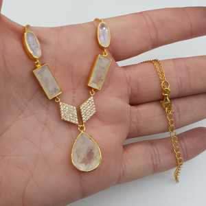 Gold plated necklace with rainbow Moonstone and Cz