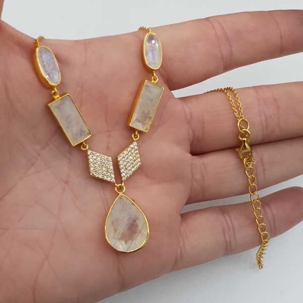 Gold plated necklace with rainbow Moonstone and Cz