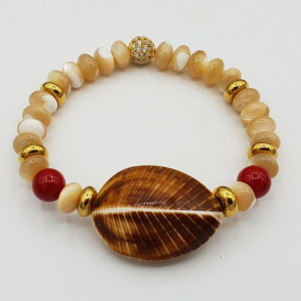 Armband mit Perlmutt, Koralle und shell