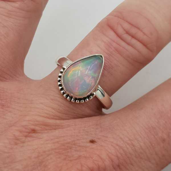 Silver ring with oval Ethiopian Opal 17.5 mm