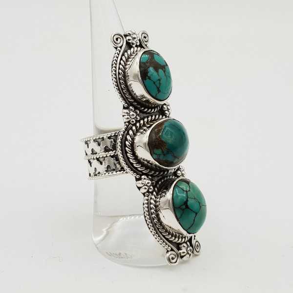 Silver boho ring set with Turquoise 18.5 mm