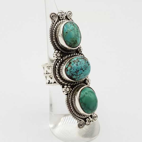 Silver boho ring set with Turquoise 16 mm