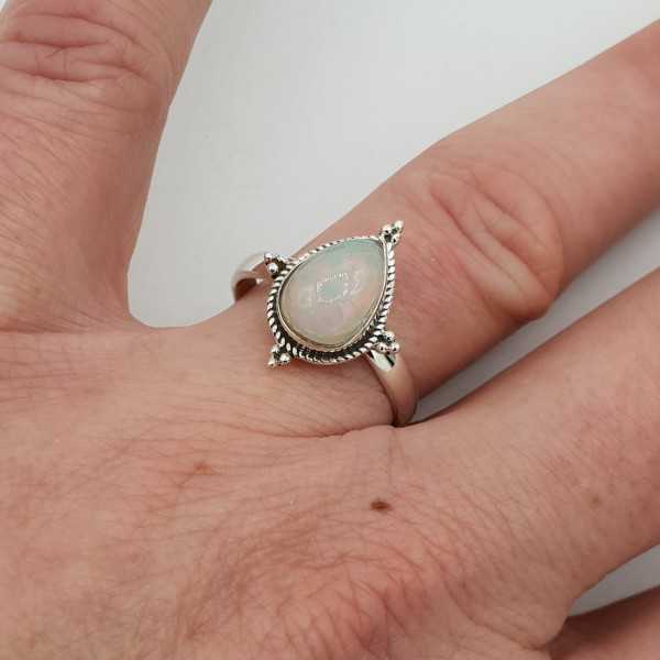 Silver ring set with oval Ethiopian Opal 18 mm