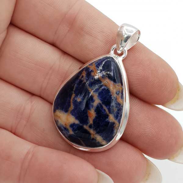 Silver pendant with drop-shaped orange Sodalite