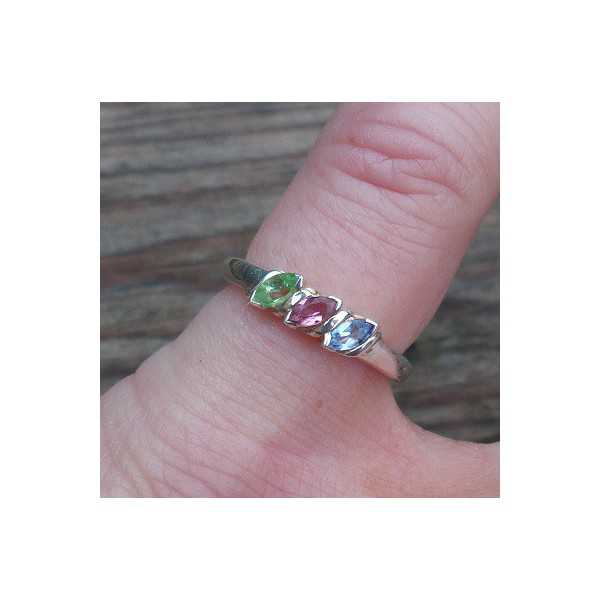 Silber ring mit rosa Turmalin, Peridot und Topas 15,7 mm 
