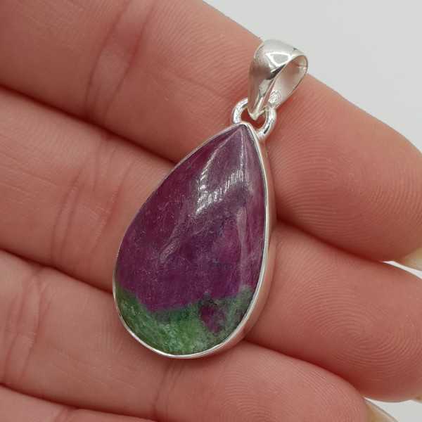 Silver pendant cabochon Ruby in Zoisite