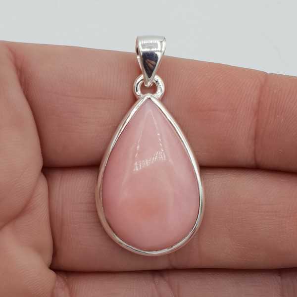 Silver pendant set with oval cabochon pink Opal