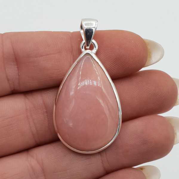 Silver pendant oval cabochon pink Opal