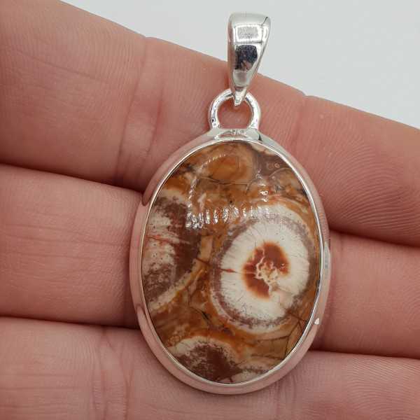 Silver pendant set with large oval Birds Eye (Bird's eye) Jasper