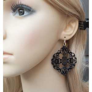 Earrings with carved black buffalo horn 03