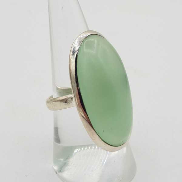 Silver ring set with oval aqua Chalcedony 18.5 mm