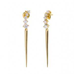 Gold-plated long drop earrings with Zircon