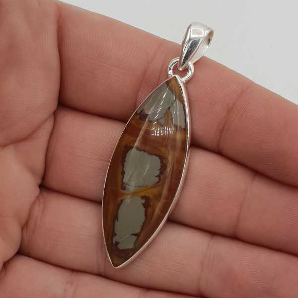 A silver pendant set with a marquise Noreena Jasper