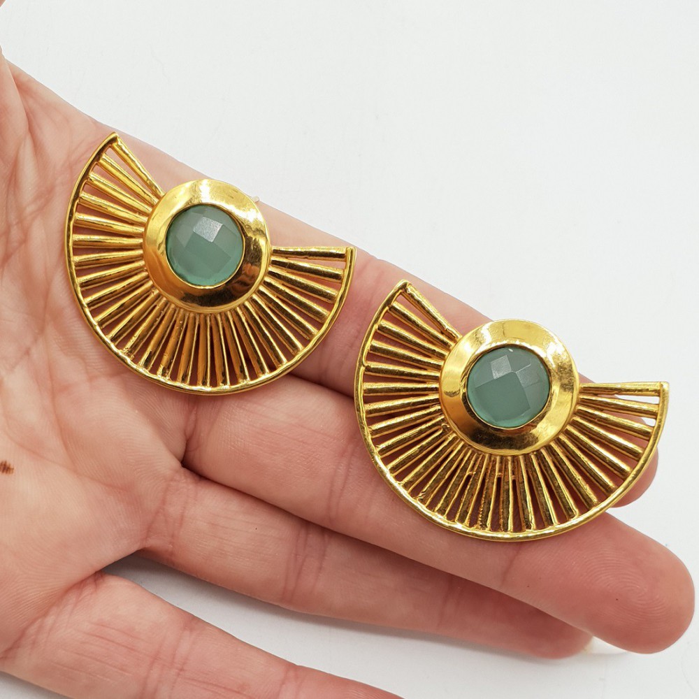 Gold-plated waairer drop earrings with aqua Chalcedony