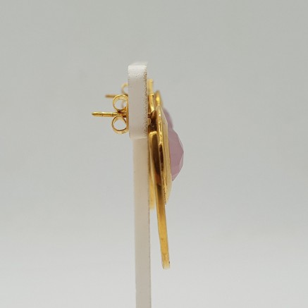 Gold-plated waairer drop earrings with pink Chalcedony