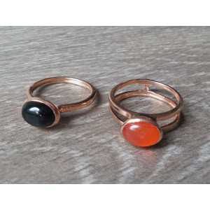 Gold-plated rings set with Labradorite and Onyx (19 mm)