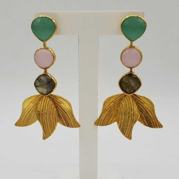 Gold plated earrings with Labradorite and Chalcedony