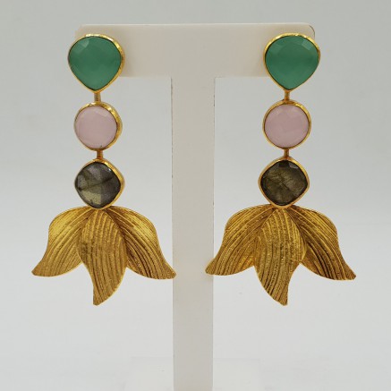 Gold plated earrings with Labradorite and Chalcedony