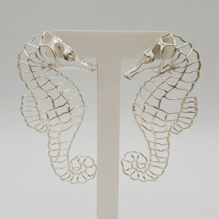 Silver earrings, sea horse