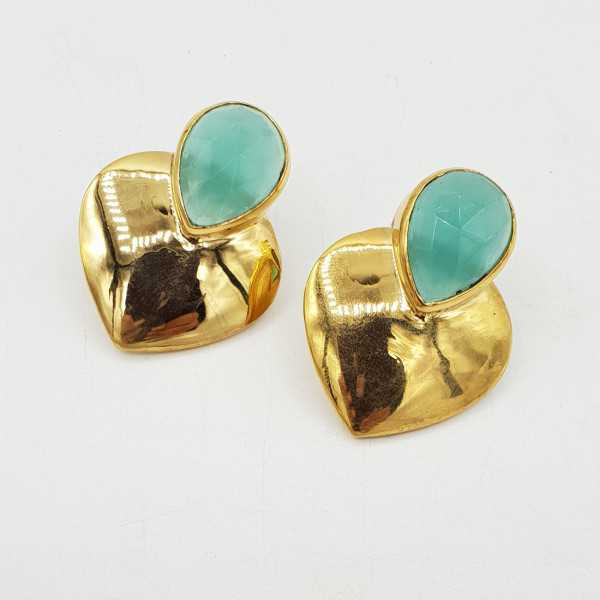 Gold-plated drop earrings heart set with aqua Chalcedony