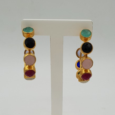 Gold-plated creole with multi-gemstones