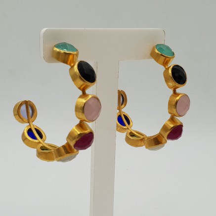 Gold-plated creole with multi-gemstones