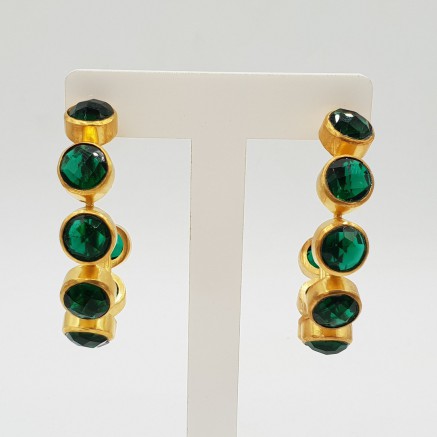 Gold-plated creole with Emerald green quartz