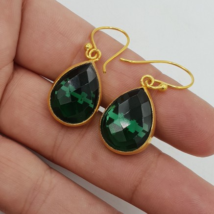 Gold-plated drop earrings featuring teardrop-shaped crystal, Emerald green quartz