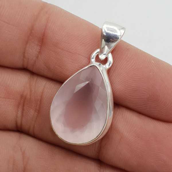 Anhänger aus Silber, besetzt mit oval facet cut rose quartz