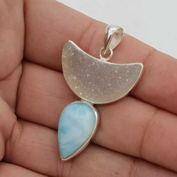 Silver pendant with Larimar, and raw Agate stone