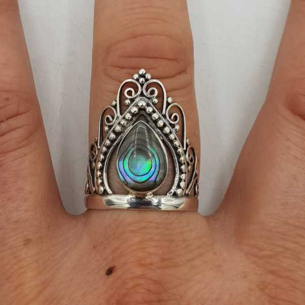 Silver crown ring, set with Abalone shell