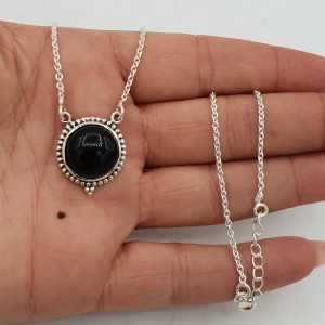 925 Sterling silver earrings with round black Onyx pendant