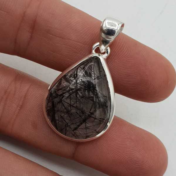 Silver pendant oval black Toermalijnkwarts