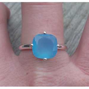 Silver ring with square blue Chalcedony 18 mm 