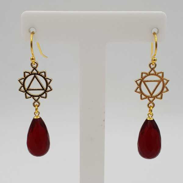 Gold plated chakra earrings with Garnet and quartz