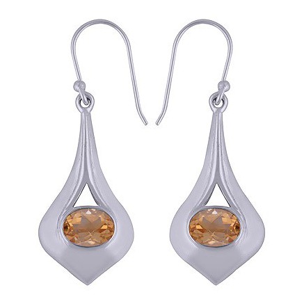 925 Sterling silver earrings with cross -bodies oval citrine