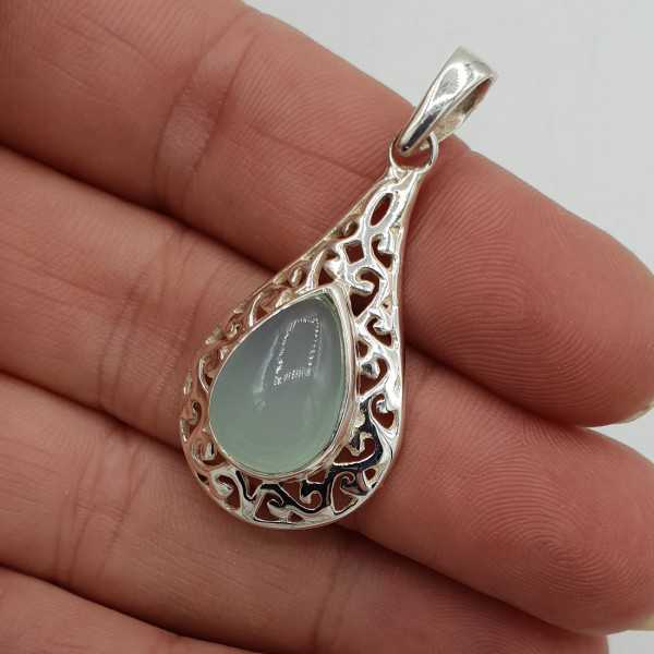 Silber Ohrringe mit aqua Chalcedon open-Einstellung gearbeitet